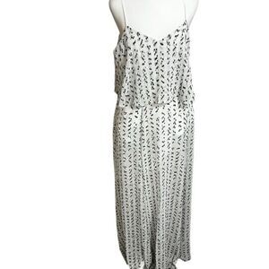 Halston Heritage Black/White Print Thin Strap Top Tiered Flowing Maxi Dress 10
